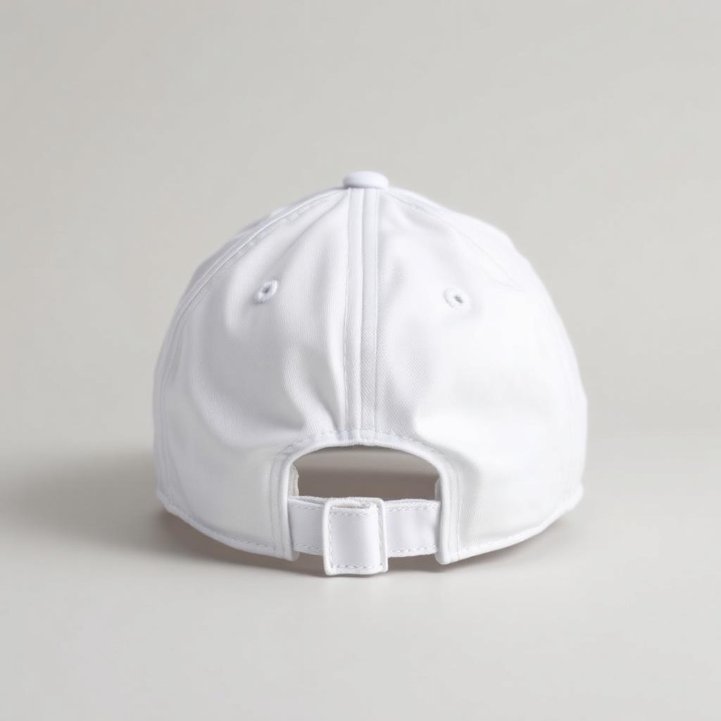 Blank white cap, back view with strap