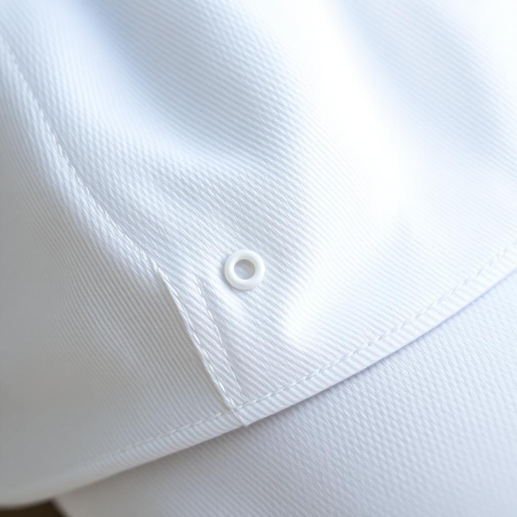 Macro close-up of cap panel seam, stitching and eyelet